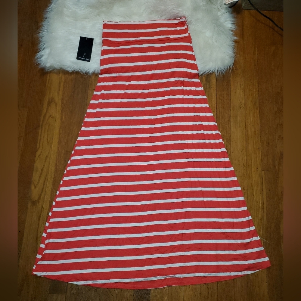 Ivory And Coral Stripe Maxi Maternity Skirt